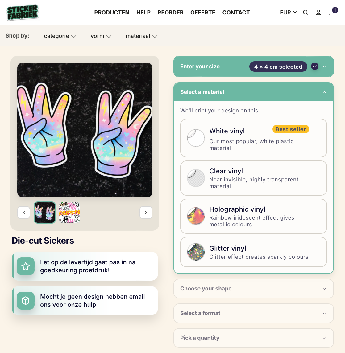 Afbeelding van de stickerconfigurator op de stickerfabriek